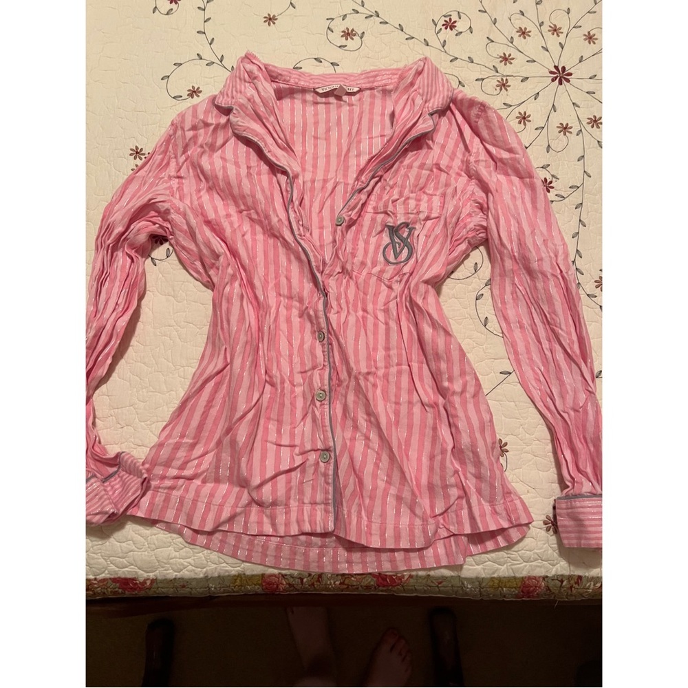 Victoria's Secret Pink Striped Button-Up pajamas